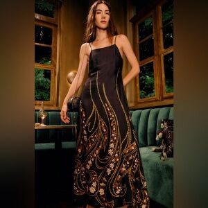 farm rio swinging palm linen dress FARM Rio Green Tropical Swing Sleeveless Midi Dress, Tropical Swing Green / M